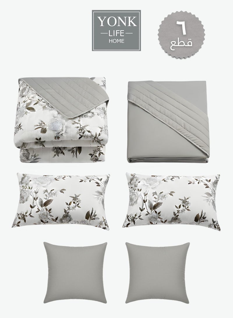 يونك مفرش مزدوج من مايكروفايبر، يناسب سرير بحجم 200 سم × 200 سم، 6 قطع ، قابل للاستخدام من الوجهين - Image 4