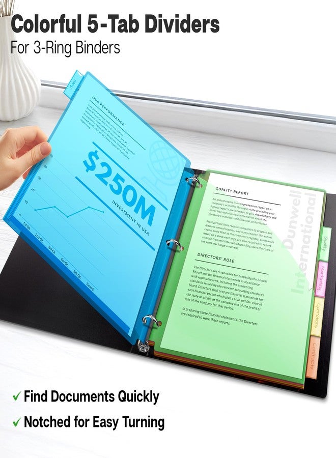 Dunwell Plastic 5-Tab Dividers for 3-Ring Binder (1 Set, 5ct.), 5 Bright Colors, Notebook Dividers with Front Pocket, Includes Label Inserts, Durable Acid-Free Poly - Image 2
