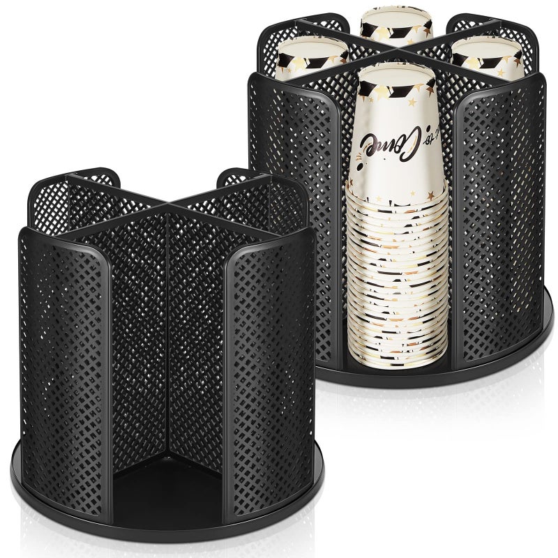 Hoolerry 2 Pcs Rotating Paper Cup Dispenser Coffee Cup and Lid Organizer with 4 Compartments Disposable Plastic Holder Storage for Countertop Bathroom Restaurant Office Kitchen BarBlack