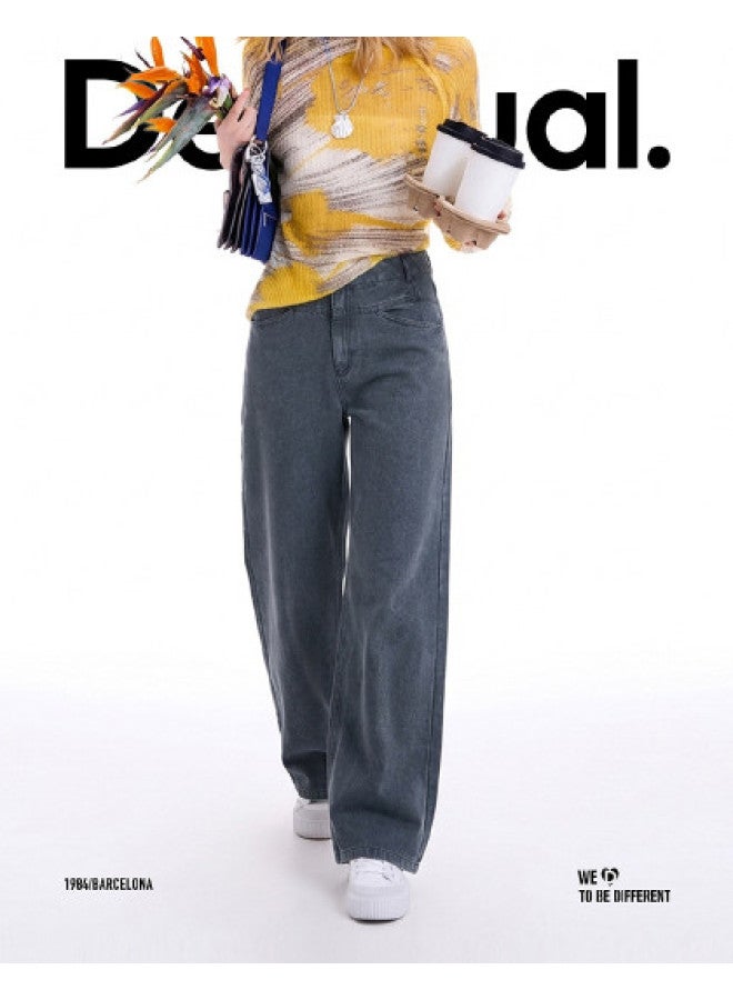 DESIGUAL Spanish Fashion Luxury] 26 Spring/autumn New Collection Denim Haze Grey Wide-leg Banana Pants Women's Jeans - Image 1