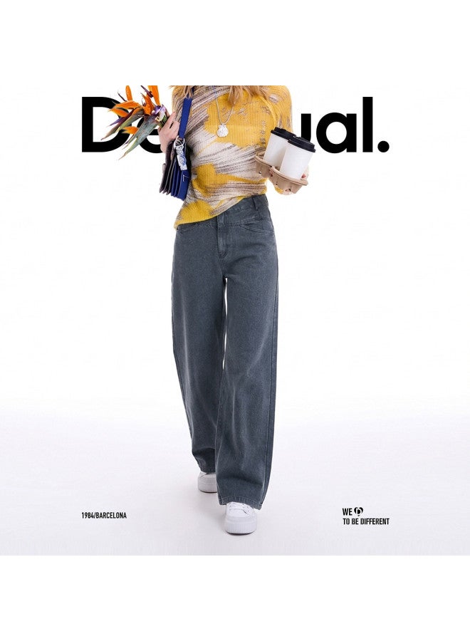 DESIGUAL Spanish Fashion Luxury] 26 Spring/autumn New Collection Denim Haze Grey Wide-leg Banana Pants Women's Jeans - Image 2