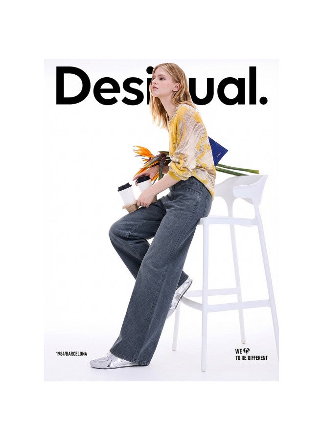 DESIGUAL Spanish Fashion Luxury] 26 Spring/autumn New Collection Denim Haze Grey Wide-leg Banana Pants Women's Jeans - Image 3