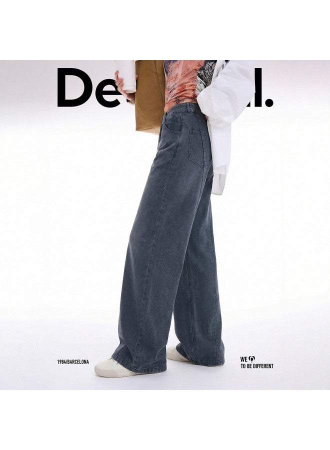 DESIGUAL Spanish Fashion Luxury] 26 Spring/autumn New Collection Denim Haze Grey Wide-leg Banana Pants Women's Jeans - Image 4