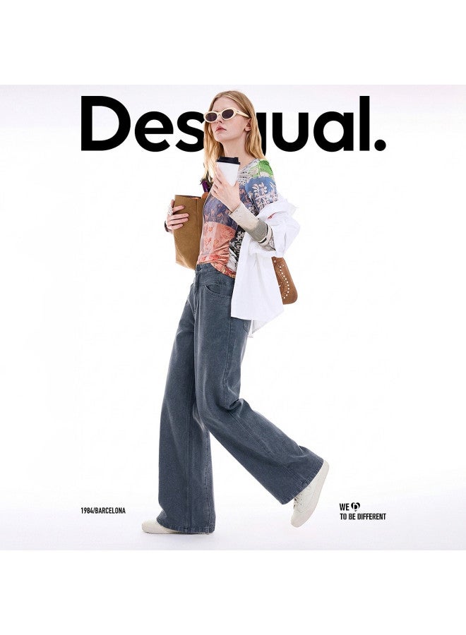 DESIGUAL Spanish Fashion Luxury] 26 Spring/autumn New Collection Denim Haze Grey Wide-leg Banana Pants Women's Jeans - Image 5