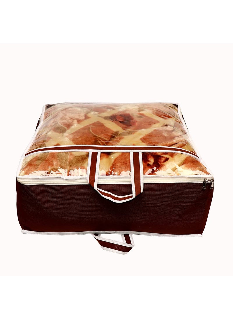AARON INC AARON INC Presents Non Woven Blanket Storage Bag With Front Handle Large Transparent Clear Window Large Size Storage Bag Cover Under Bed Storage Brown Pack of 1  - Image 2