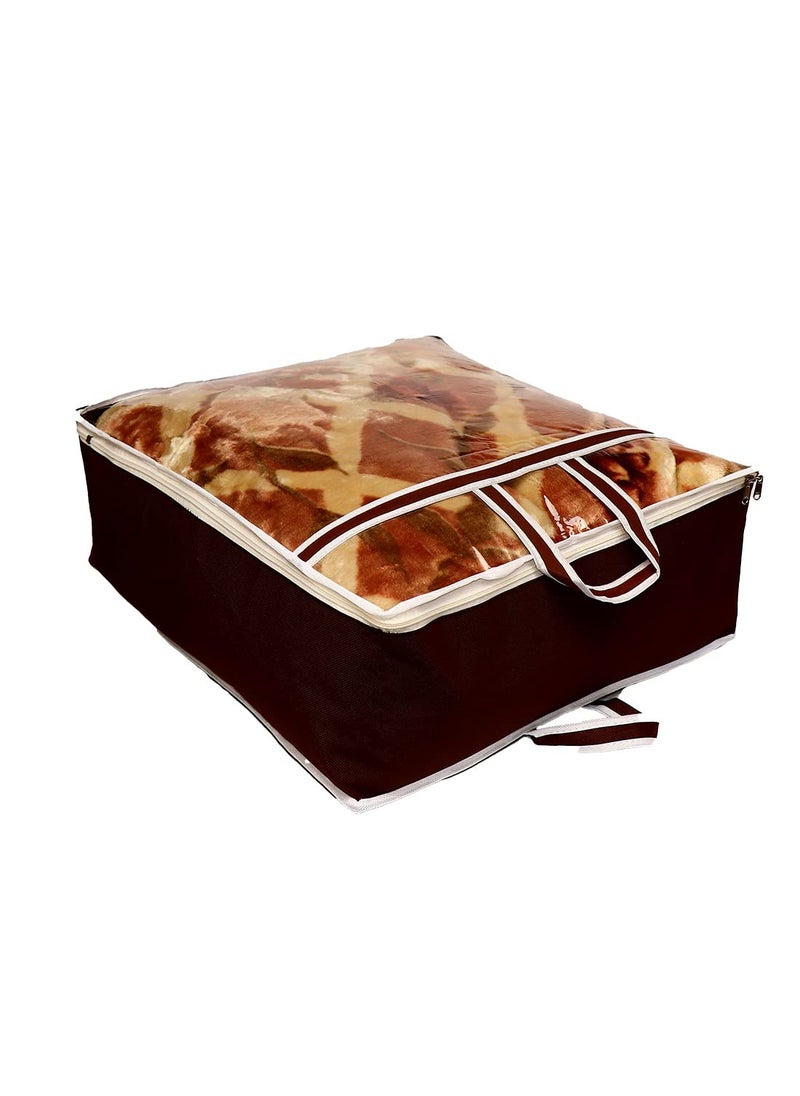 AARON INC AARON INC Presents Non Woven Blanket Storage Bag With Front Handle Large Transparent Clear Window Large Size Storage Bag Cover Under Bed Storage Brown Pack of 1  - Image 3