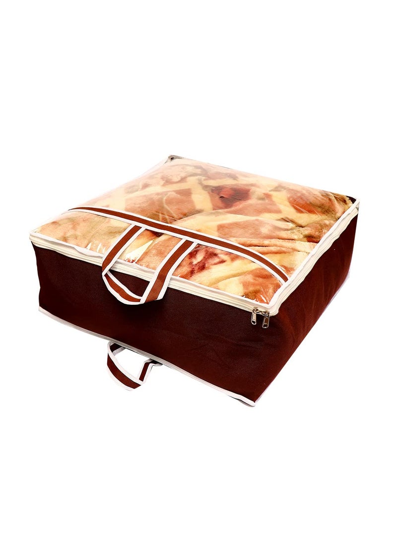 AARON INC AARON INC Presents Non Woven Blanket Storage Bag With Front Handle Large Transparent Clear Window Large Size Storage Bag Cover Under Bed Storage Brown Pack of 1  - Image 1