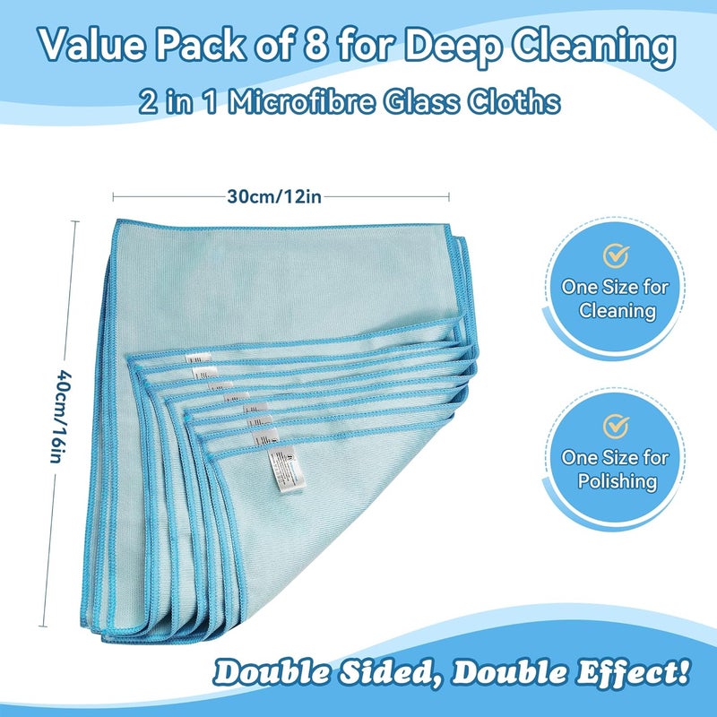 Foyer Nuage Pack of 8 Microfibre Glass Cleaning Cloths, 30 x 40 cm, Lint-Free, 290 GSM - Image 5