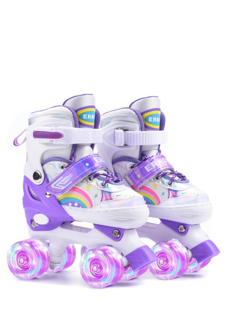 Generic - Children's Purple and White Roller Skates with Iridescent Metallic Finish, Rainbow and Star Design – Comfortable Fit, Adjustable Straps, Perfect for Outdoor Play - Image 1
