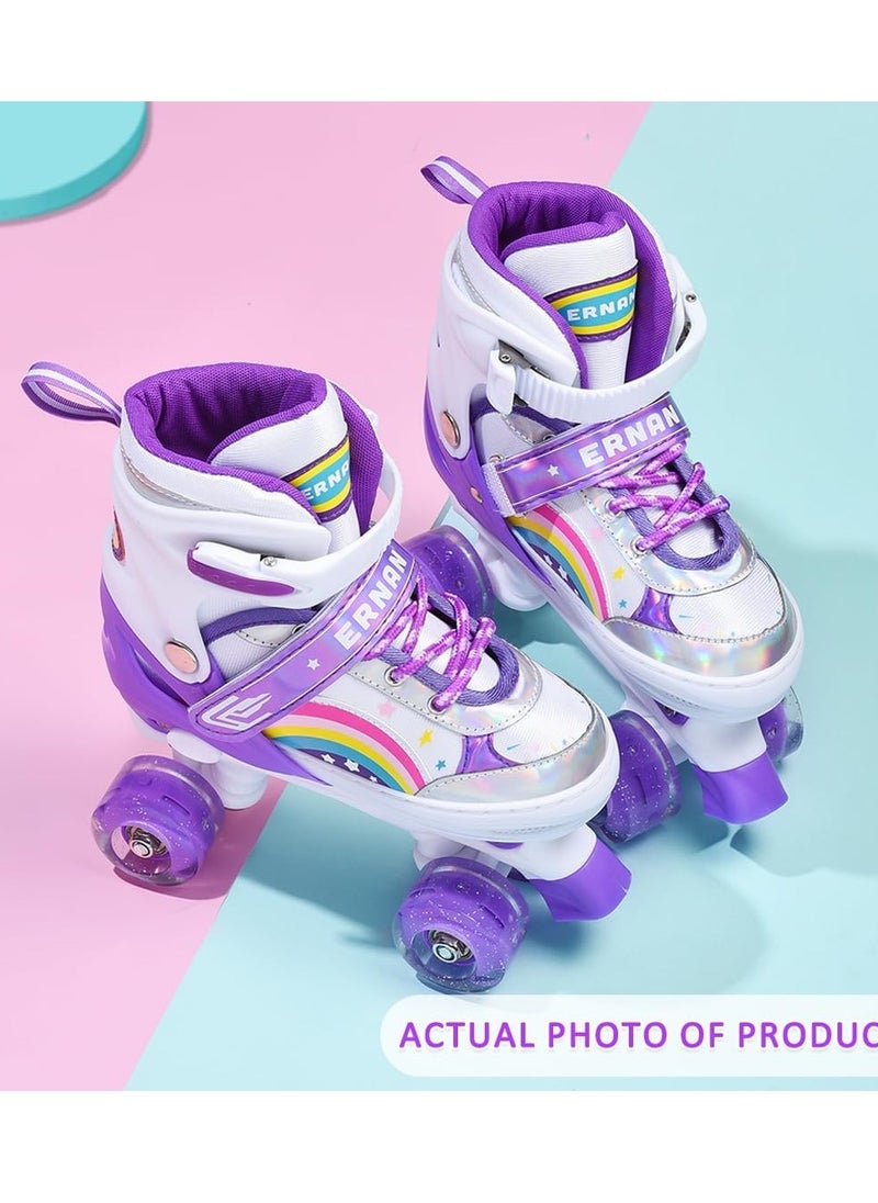 Generic - Children's Purple and White Roller Skates with Iridescent Metallic Finish, Rainbow and Star Design – Comfortable Fit, Adjustable Straps, Perfect for Outdoor Play - Image 1