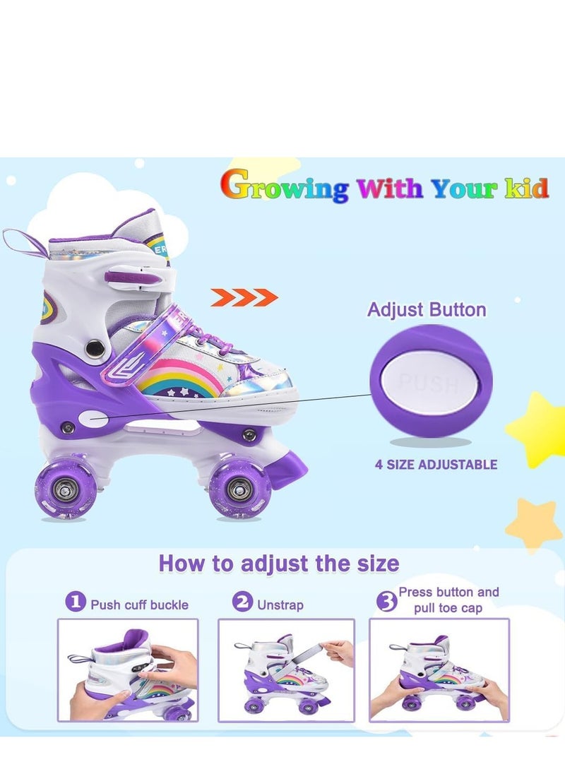 Generic - Children's Purple and White Roller Skates with Iridescent Metallic Finish, Rainbow and Star Design – Comfortable Fit, Adjustable Straps, Perfect for Outdoor Play - Image 1