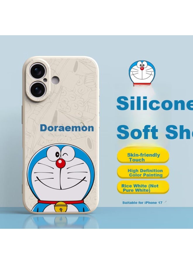 Purecolor Iphone 17 Case, Full Protection Silicone Shockproof Cover For Apple Iphone 17, Cartoon Doraemon Design For Men And Women - Smiling Doraemo