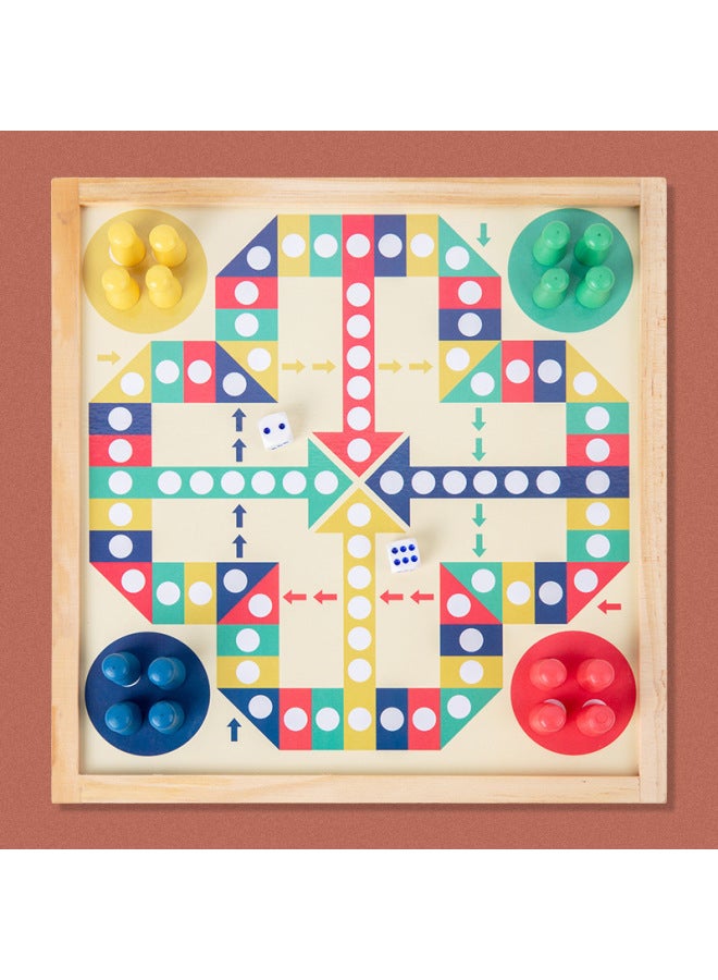 Multi-functional Wooden Five-in-one Fun Flying Chess Backgammon Children's Early Education Primary School Educational Chess Toy-Color:Five-in-one Entertainment - Image 4