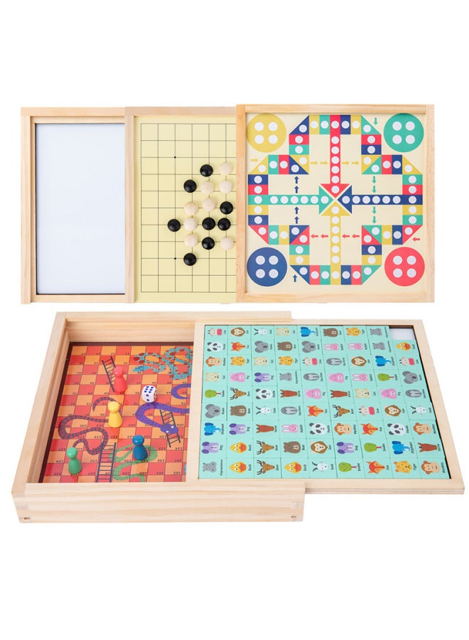 Multi-functional Wooden Five-in-one Fun Flying Chess Backgammon Children's Early Education Primary School Educational Chess Toy-Color:Five-in-one Entertainment - Image 5