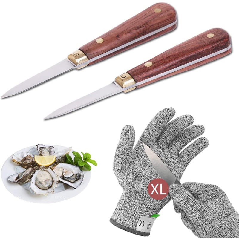 SPEENSUN Oyster Shucking Knife Set  2 Knife and 1 Glove XL Not Easy to Break or Bend More Secure with Glove