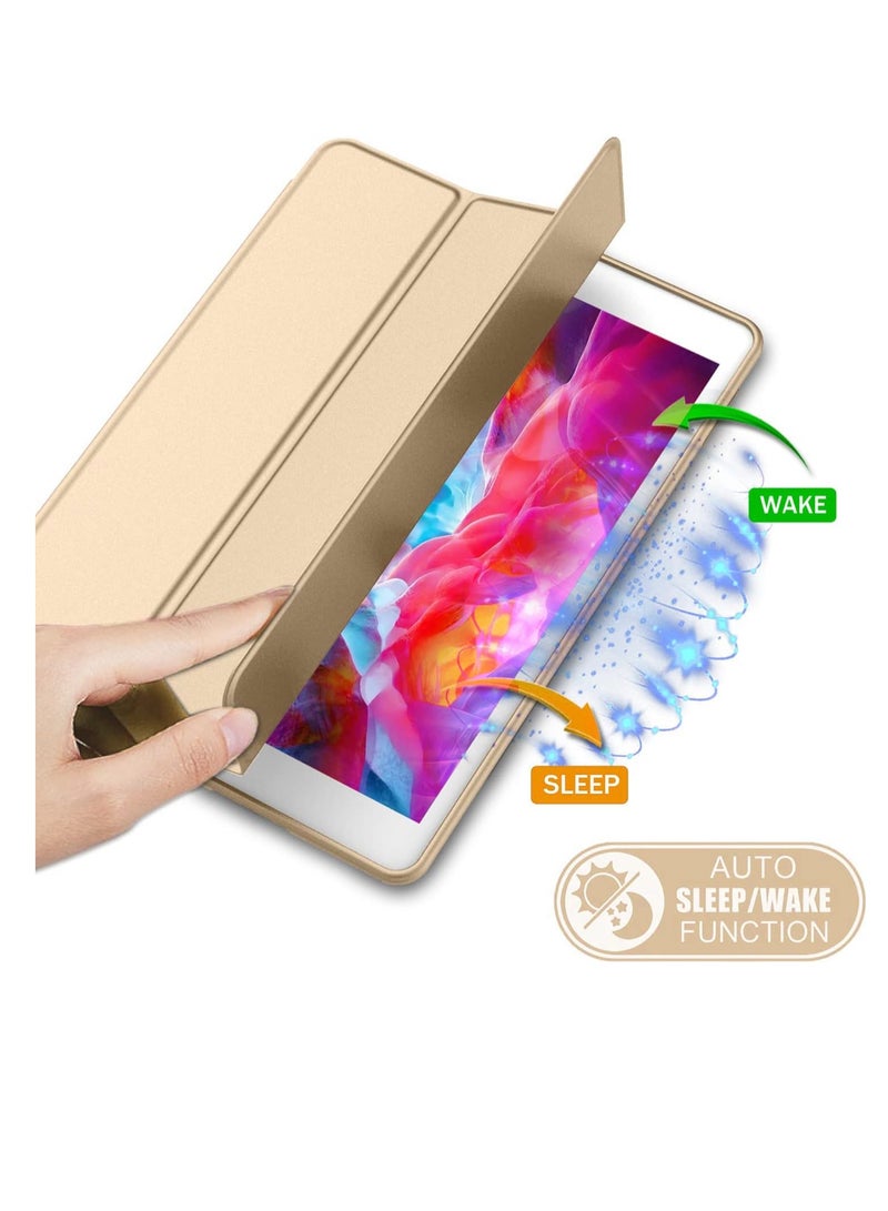 Smart Case Compatible with iPad Air 1st Generation 2013 A1474 A1475 A1476 (NOT for iPad Air 2), Case Flip Cover Leather Case Soft TPU Back And Trifold Stand With Auto Sleep (Gold)