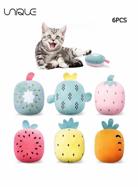 Cat Catnip Toys, 6 Pcs Fruit Type Cat Chew Toy with Catnip, Soft&Cute Plush Cat Toys for Indoor Cats to Playing Chewing Teeth Cleaning Cat Interactive Toys