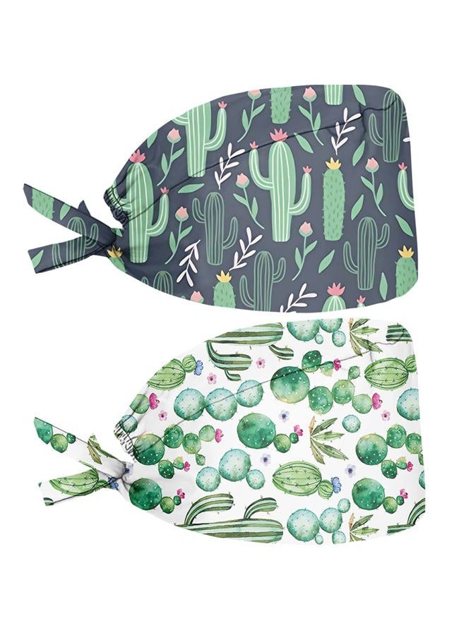 Babrukda 2 Pack Cap with Sweatband Adjustable Tie Back Hat Headgear Beanie Fun, Tropical Cactus Green, One size - Image 1