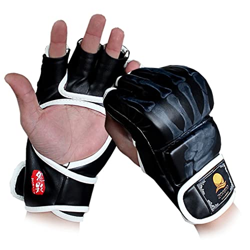 ZooBoo MMA Gloves, Half-Finger Boxing Fight Gloves MMA Mitts with Adjustable Wrist Band UFC Gloves for Sanda Sparring Punching Bag Training (One Size Fits Most) - Image 1