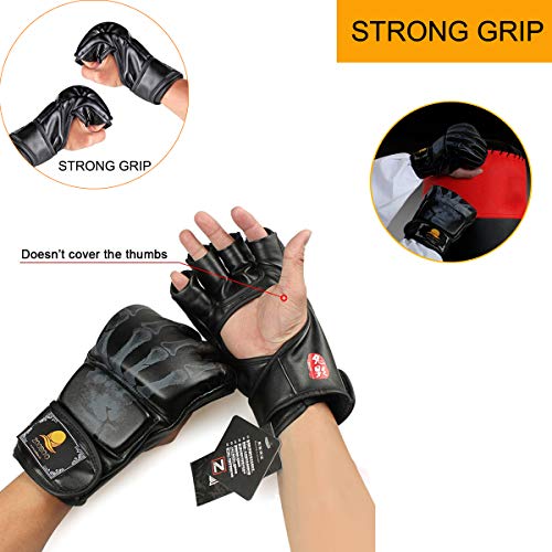 ZooBoo MMA Gloves, Half-Finger Boxing Fight Gloves MMA Mitts with Adjustable Wrist Band UFC Gloves for Sanda Sparring Punching Bag Training (One Size Fits Most) - Image 2