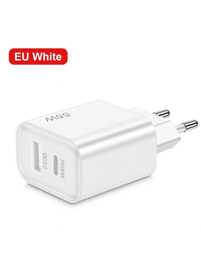 55W Dual Port charger, Type-c & Type A, PD and QC3.0 Fast Charging Speed Adapter, Compatible with iPhone, Galaxy, Motorola, Nothing, Oneplus, and Android Phones Charger, White