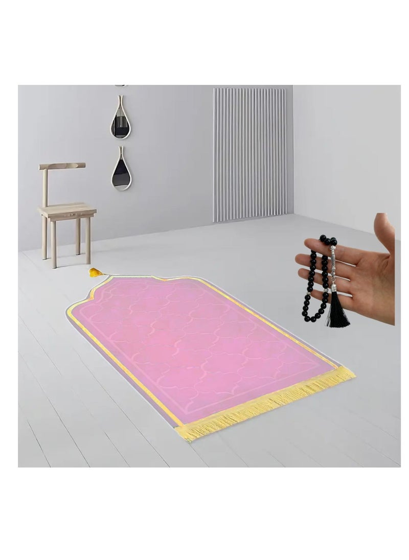 Fabienne Foam Filled Prayer Mat with Prayer Beads Soft, Anti-Skid, Portable and Light-Weight Prayer Rug for Men Women Eid Gift Ramadan 70x110cm Pink  - Image 1