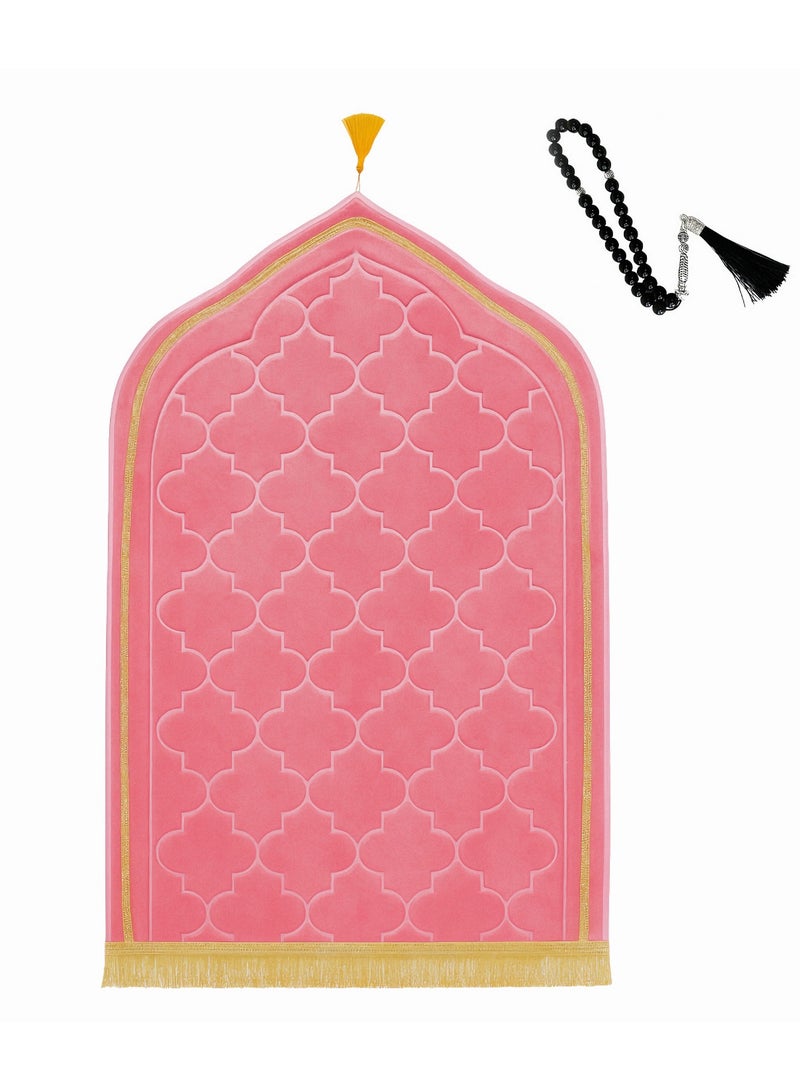 Fabienne Foam Filled Prayer Mat with Prayer Beads Soft, Anti-Skid, Portable and Light-Weight Prayer Rug for Men Women Eid Gift Ramadan 70x110cm Pink - Image 1