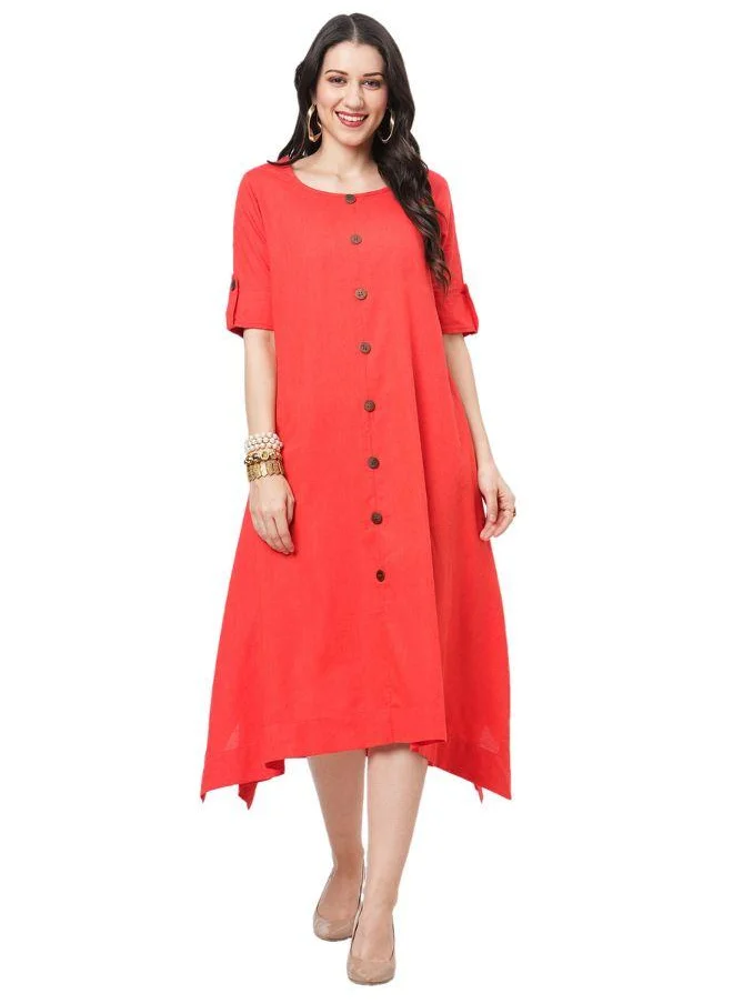 #بي Button Detail Midi Dress