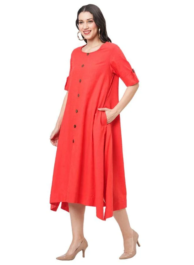 #Be Button Detail Midi Dress