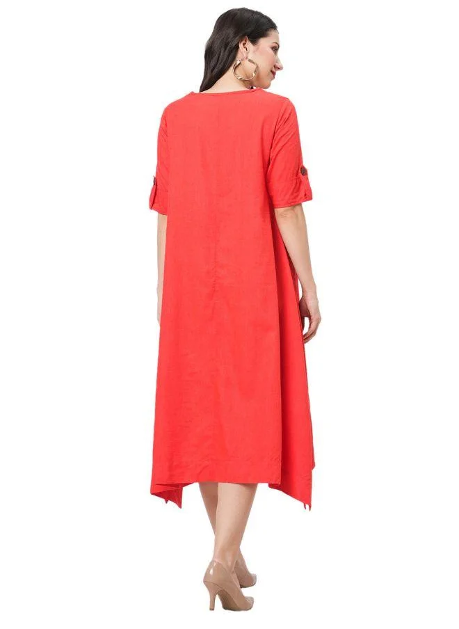 #Be Button Detail Midi Dress