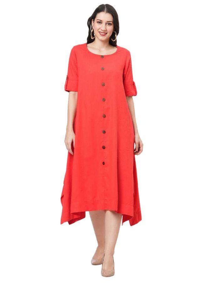 #Be Button Detail Midi Dress