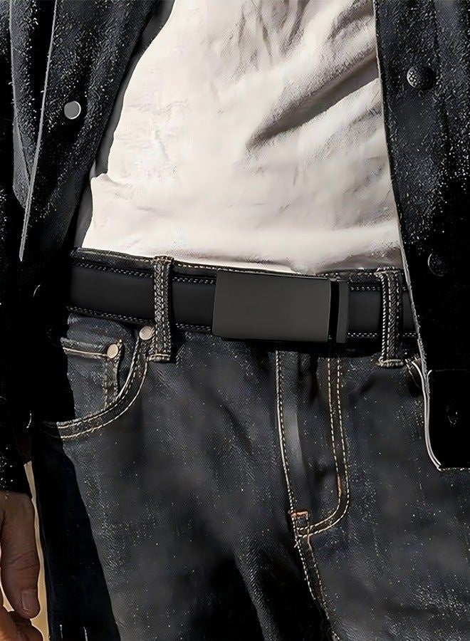 Men's Belt Leather Ratchet Belt With Adjustable Buckle, Tailored To Fit Black Versatile And Stylish Commuting - Image 4