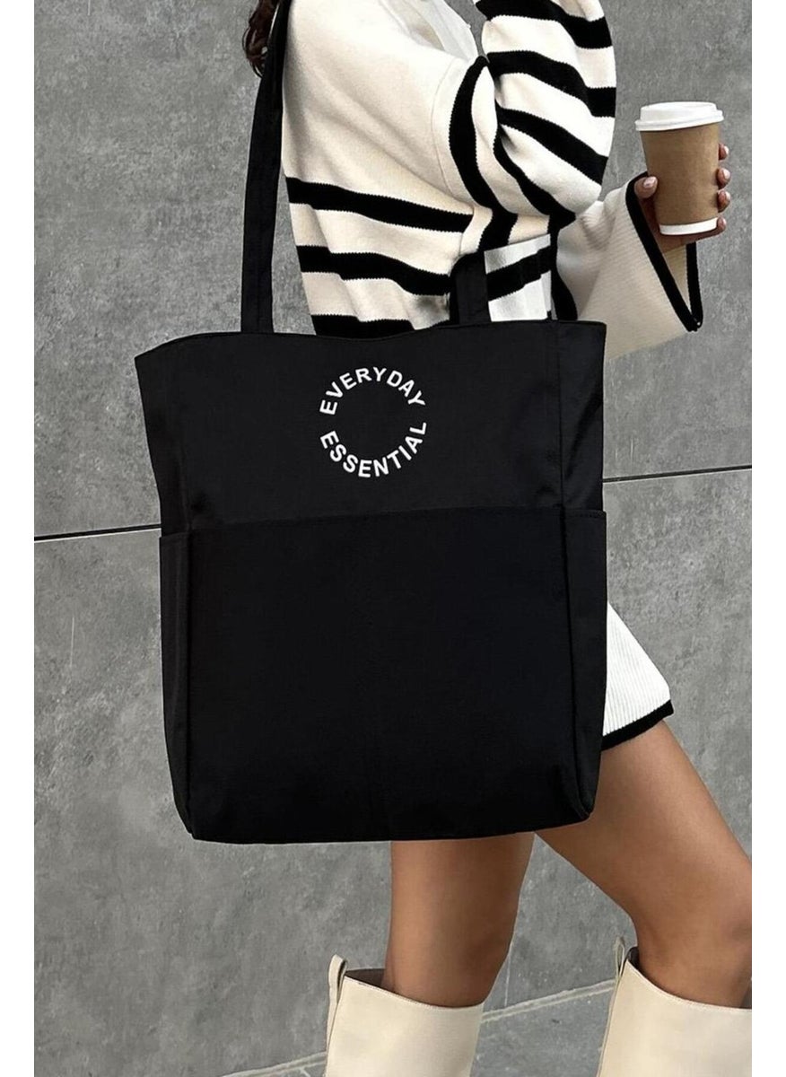 Bijuhome Soobepark 7 Compartment Zippered Bondit Fabric Shopper Shoulder Bag Black  - Image 5