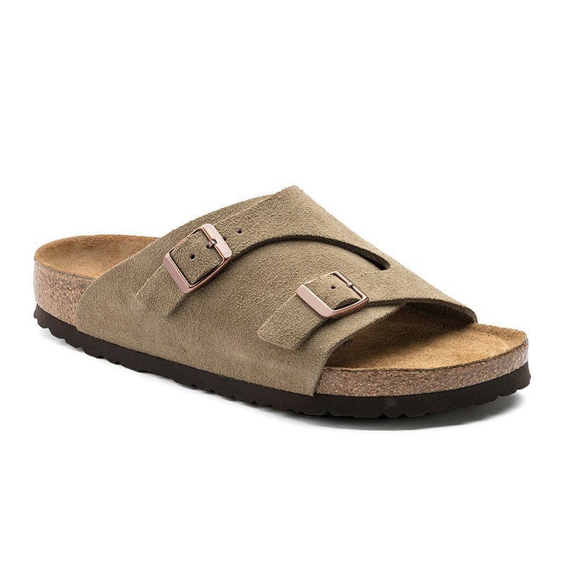 Birkenneth shoes cork sandals and slippers for outwear genuine leather loafers retro casual men''s and women''s all-match Birkenneth shoes - Image 1