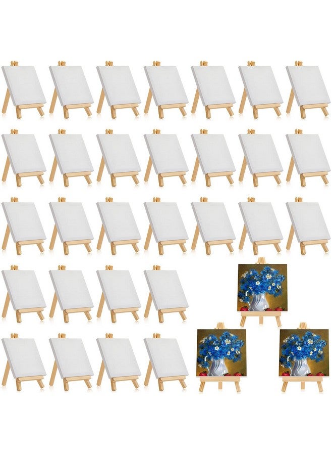 Mimorou Mini Canvases With Easel Sets For Painting Small Art Stretched Canvases Panels Pack With Wood Display Easel For Kids Parties Acrylic Pouring Oil Paint Water Color Shcool Supplies(4 X 4 Inch 32 Pack) - Image 1