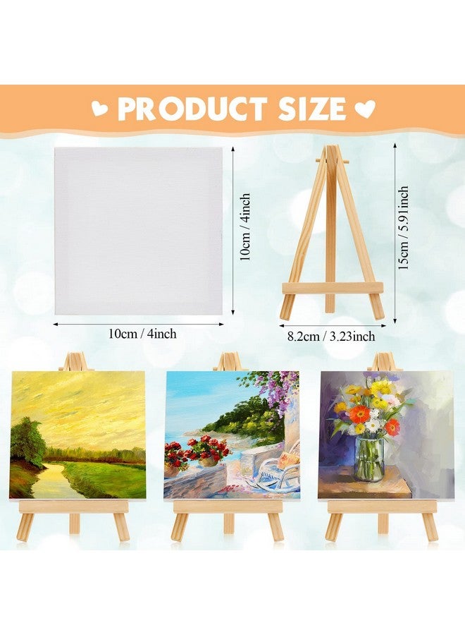Mimorou Mini Canvases With Easel Sets For Painting Small Art Stretched Canvases Panels Pack With Wood Display Easel For Kids Parties Acrylic Pouring Oil Paint Water Color Shcool Supplies(4 X 4 Inch 32 Pack) - Image 2