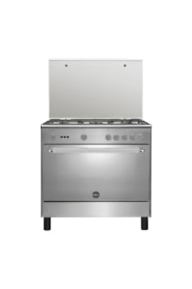9D10GUB1X4AWW Lagermania 5-burner stainless steel gas stove with classic glass cover