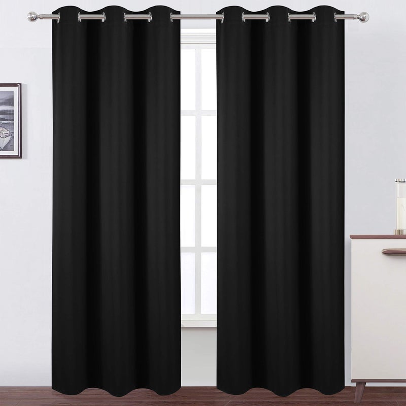 LEMOMO Black Thermal Blackout Curtains42 x 95 InchSet of 2 Panels Room Darkening Curtains for Bedroom