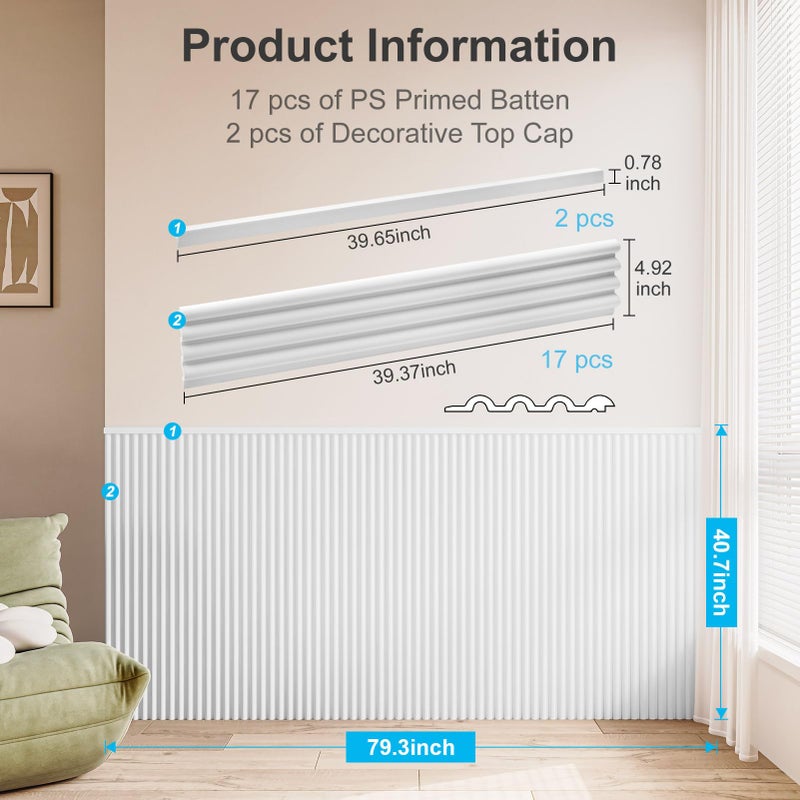 Art3d Wainscoting Panels, Beaded Polystyrene Wall Board for Interior Wall DÃ©cor, 79.3â€œ Wide X 40.7 high, Covers 22.38 sq.ft, White - Image 2