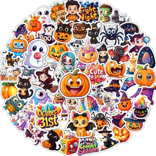 JCFIRE Halloween Stickers for Kids 100 PCS Halloween Party Favors Waterproof Cute Vinyl Stickers for Water Bottle Crafts Party Decorations Supplies Goodie Bags Stuffers Kids Gift Toys Games Treats - Image 1