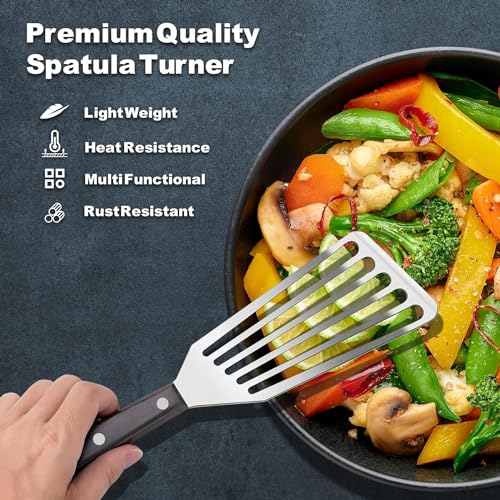 Baskety Fish Spatula Stainless Steel Wide Thin Turner Nonstick Slotted Turner with Handle Beveled Edge for Flipping & Serving (Pack of 1) - Image 3