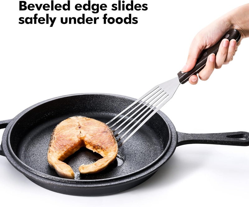Baskety Fish Spatula Stainless Steel Wide Thin Turner Nonstick Slotted Turner with Handle Beveled Edge for Flipping & Serving (Pack of 1) - Image 5