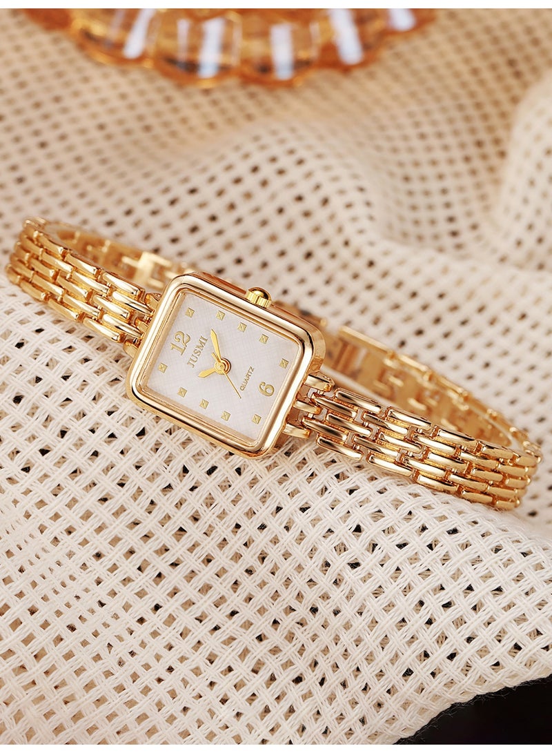 JUSMI Women Vintage Square Quartz Watch & Butterfly Charm Bracelet 2Pcs Jewelry Set, Gold Metal Band Ladies Wrist Watch Gift Box Set for Daily Wear & Party Present - Image 5