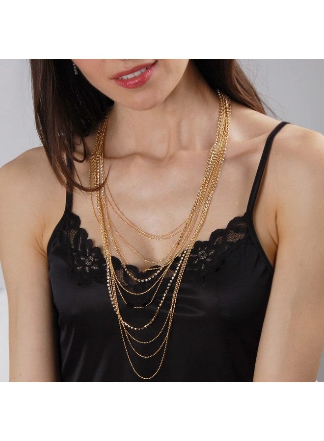 Humble Chic NY Humble Chic Rhinestone Necklace For Women Goldtone Long Layered Necklaces For Women Sparkly Fashion Simulated Diamond Chain For Women Trendy Statement Jewelry Long Layered Gold - Image 2
