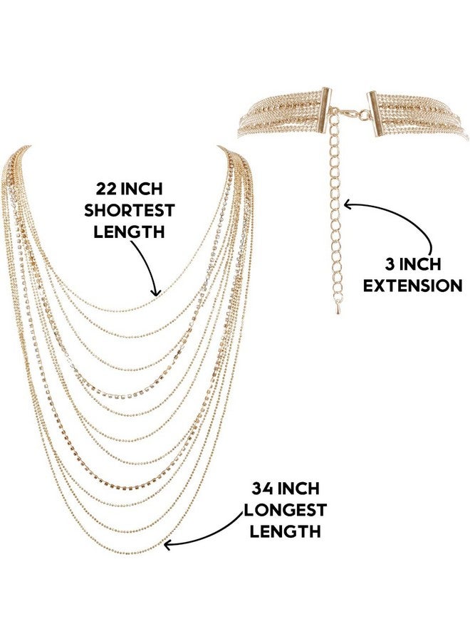 Humble Chic NY Humble Chic Rhinestone Necklace For Women Goldtone Long Layered Necklaces For Women Sparkly Fashion Simulated Diamond Chain For Women Trendy Statement Jewelry Long Layered Gold - Image 3