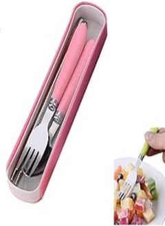 Store Toddler Utensils latware 1 Sets Stainless Steel Fork and Spoon Set Kid Safe Utensils with Portable Travel Case with Round Handle for LunchBoxwith Tableware Set (pink)