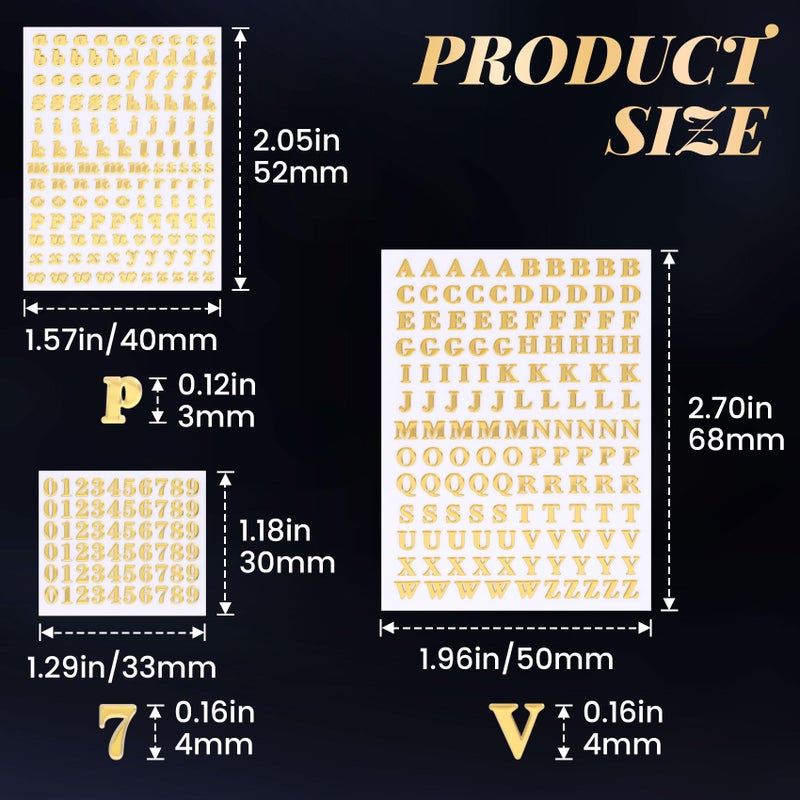 OIIKI 640pcs Small Metal Letter Number Stickers, 3D Self-Adhesive Mini Letter Stickers, Glitter Alphabet Number Decals Decoration Supplies for Scrapbook Nail Keyboard DIY Crafts- Gold - Image 2