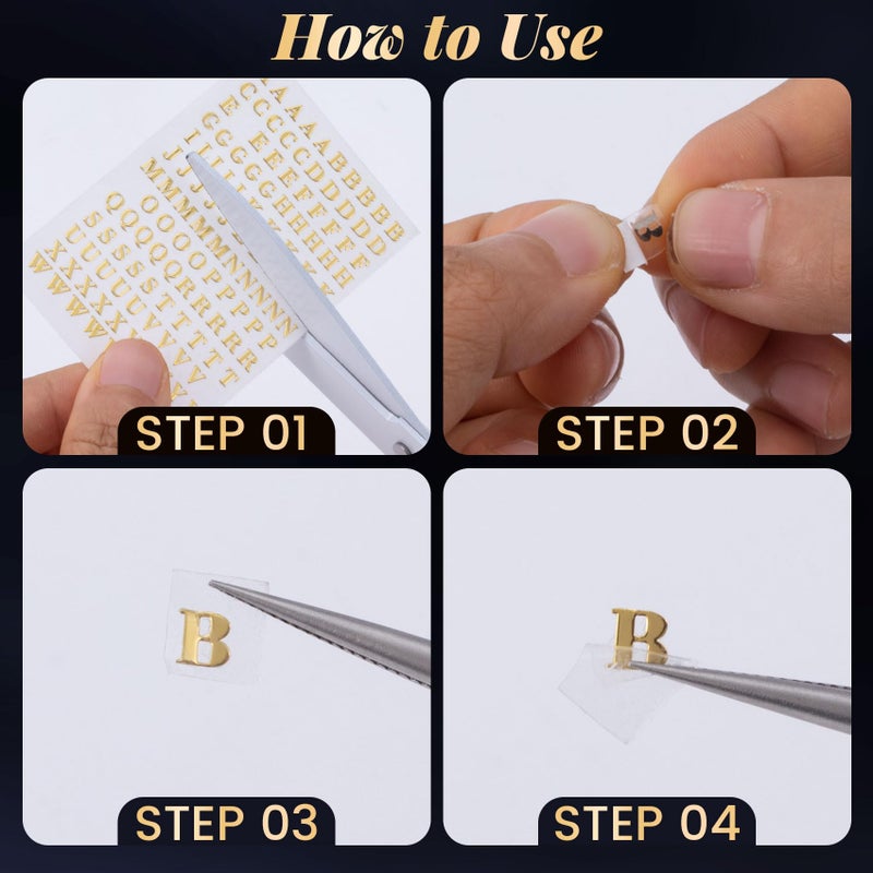 OIIKI 640pcs Small Metal Letter Number Stickers, 3D Self-Adhesive Mini Letter Stickers, Glitter Alphabet Number Decals Decoration Supplies for Scrapbook Nail Keyboard DIY Crafts- Gold - Image 3