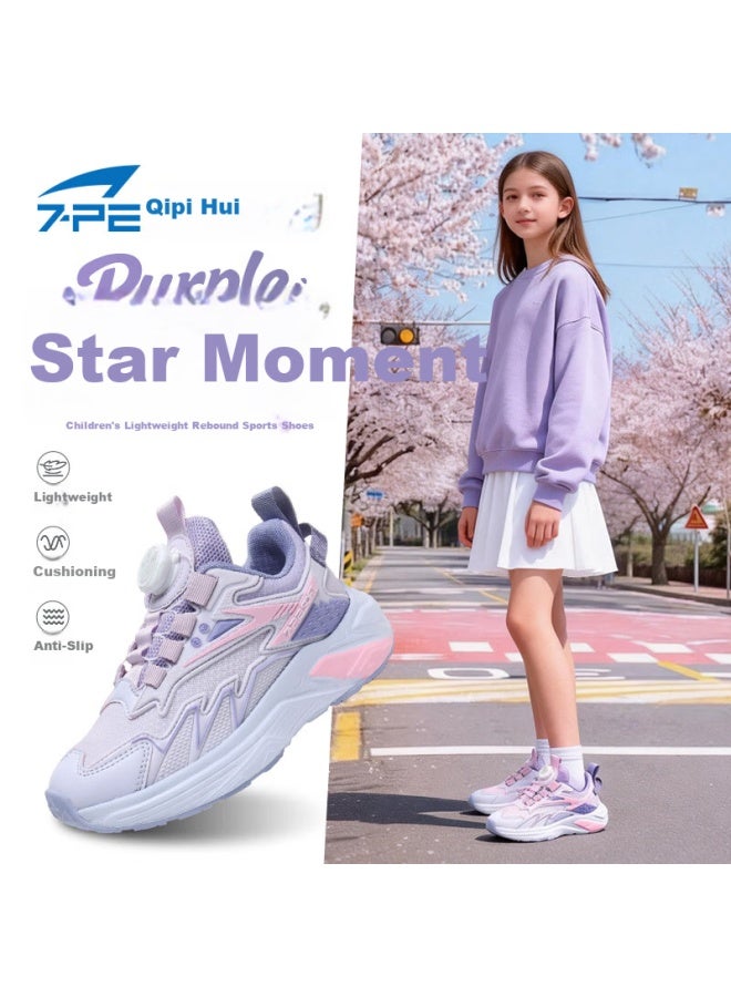 7-pe Girls' Sports Shoes Children's Running Shoes Spring New Breathable Mesh Purple Lightweight Soft Sole Sneakers