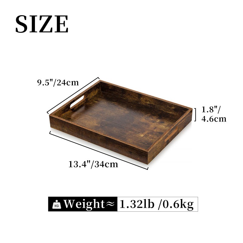 Hanobe Brown Decorative Serving Trays: Rustic Brown Rectangle Tray Decor with Cutout Handles for Coffee Table Ottoman Living Room Kitchen Home Decor - Image 5